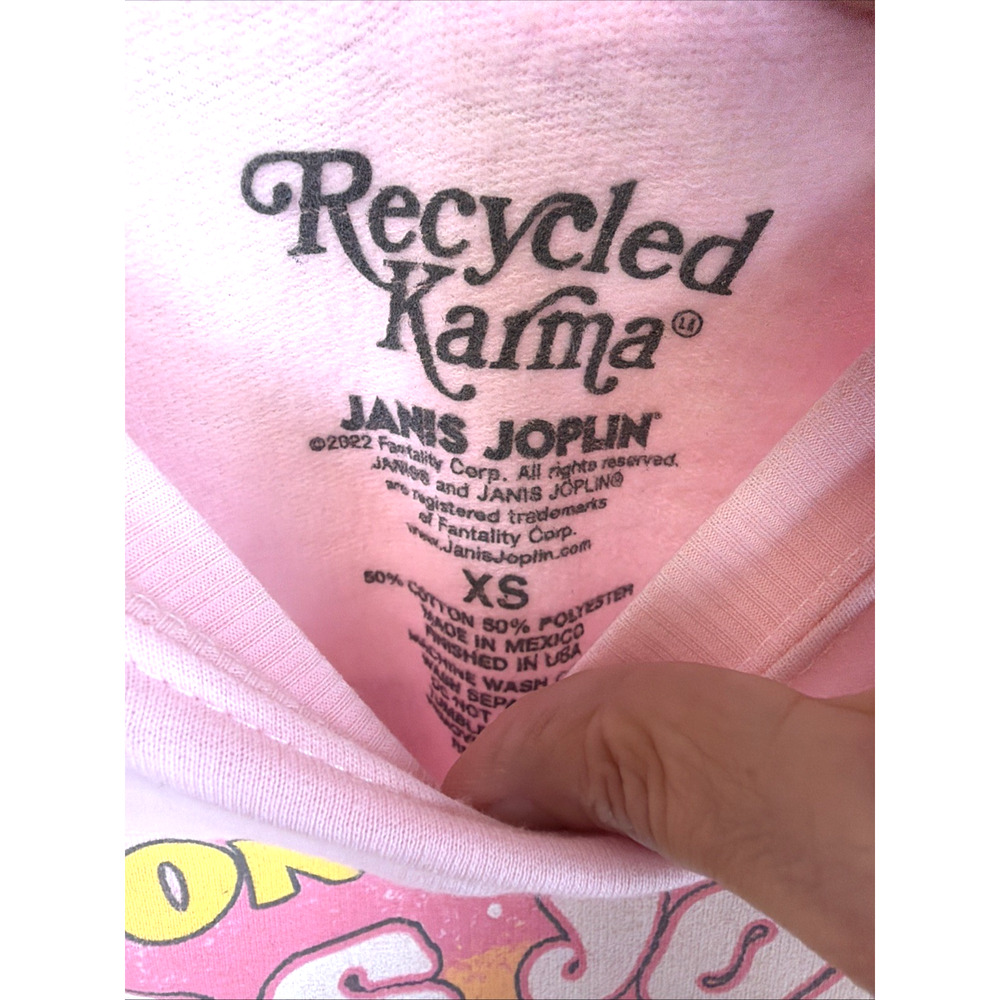 NWT Recycled Karma Pink Janis Joplin Screen Print Fleece Top #1408 Size XS - Picture 7 of 7